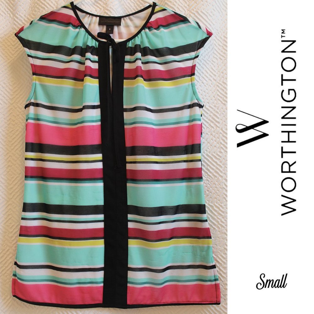 Worthington Striped Tie-Front Blouse Small